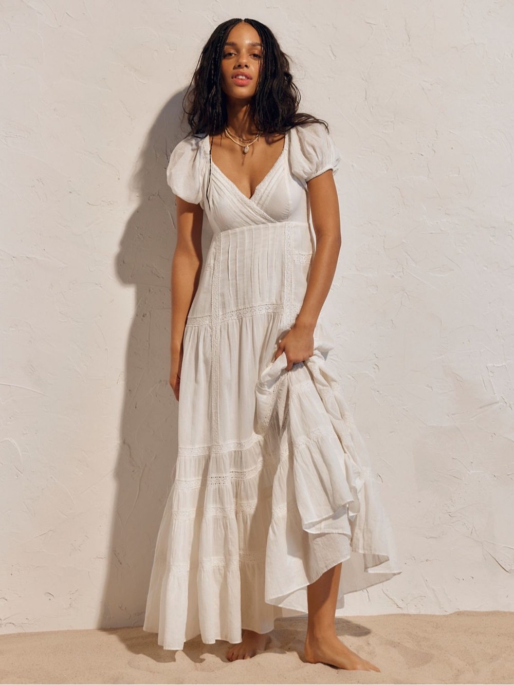 Free People Aura Maxi Dress Ivory White Long Cotton V Neck Flowy Small NEW NWT - Picture 3 of 9